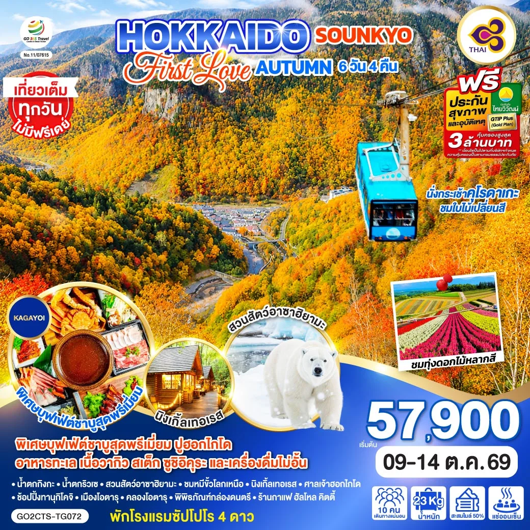 ทัวร์ญี่ปุ่น HOKKAIDO SOUNKYO First Love AUTUMN 6วัน 4คืน (TG)